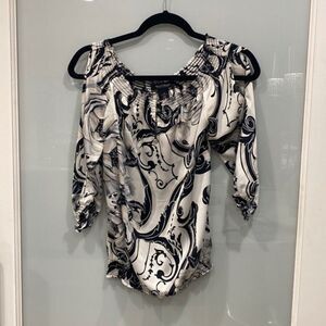 Women's WHBM White House Black Market Boho Print Cold Shoulder Blouse Top Sz XS